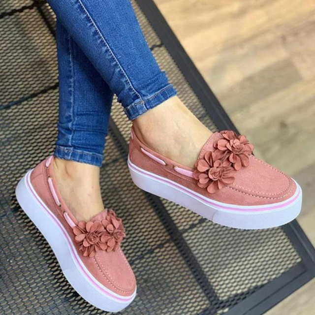 Sneakers Women Casual Shoes Platform Flowers Flats Heel Round Toe Espadrilles Ladies Loafers Shoes Zapatos Mujer