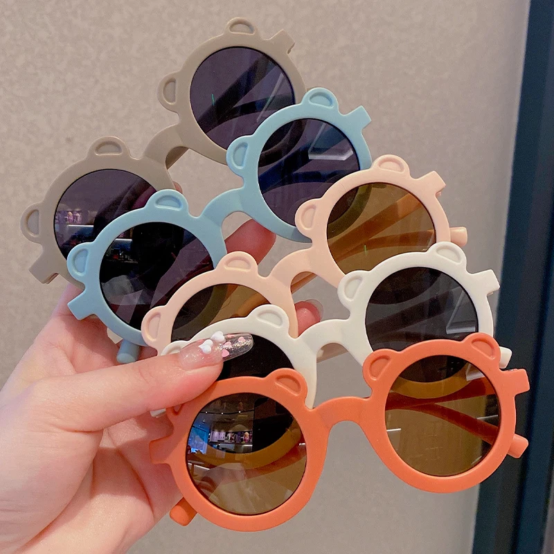 

Милые детские модные круглые солнцезащитные очки в форме мультяшного медведя для мальчиков и девочек Винтажные Солнцезащитные очки с защитой UV400 классические детские очки