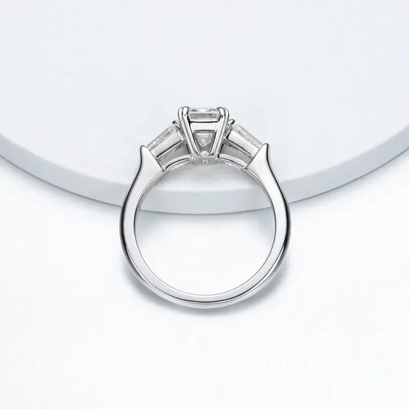 All Moissanite 3-Stone Engagement Rings For Women Solid 925 Sterling Silver Emerald Cut 2ct VVS1 D Color GRA Certificate