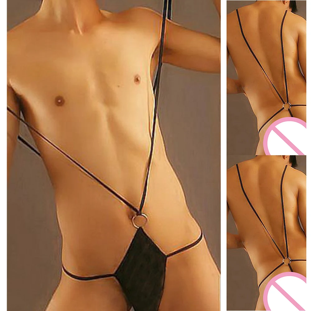 Sexy Mens Bodysuit Backless Strap Panties Bugle Pouch Thong Underwear Suspender G-String Sling Shot Solid Sissy Erotic Nightwear