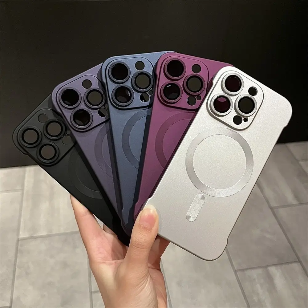 Magnetic Mirror Guard Bezel-less 14promax Phone Case Slim Frosted iPhone 13 Simple Solid Colour 12 Hard 15promax 14promax 13prom