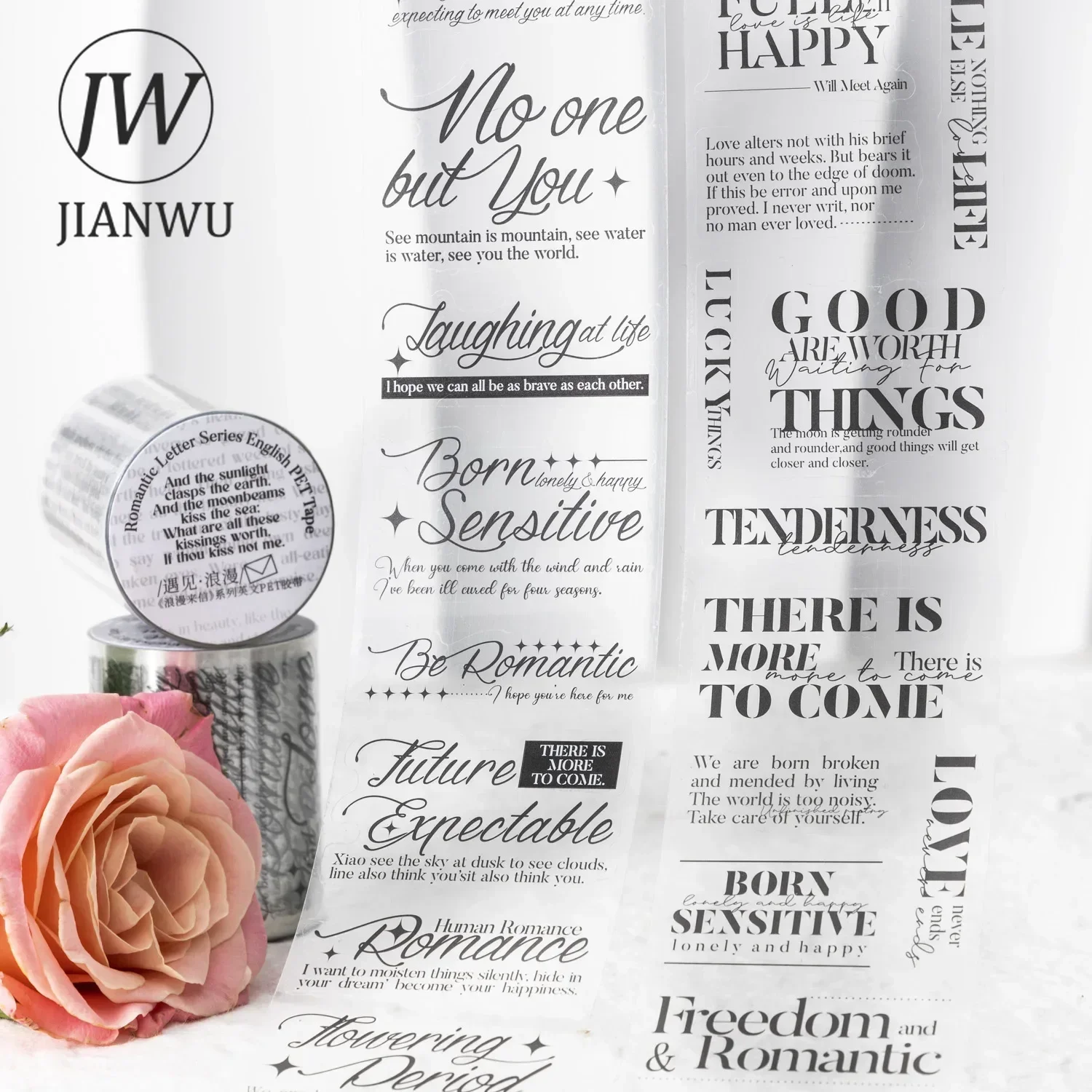 JIANWU 60mm*200cm Romantic Letter Series Vintage English Text Material Collage PET Tape Creative DIY Journal Stationery 2