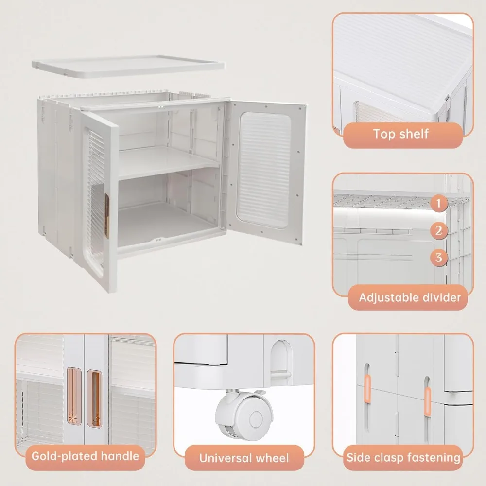 3-Tier Stackable Storage Cabinet Portable Pantry Organizer with Locking Wheels Customizable Closet Cupboard Home Organization