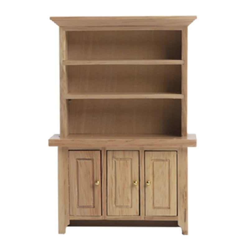 

Деревянный трехдверный вертикальный шкаф для кукольного домика, миниатюрная витрина для кукольного дома, аксессуары для декора мебели, масштаб 1/12