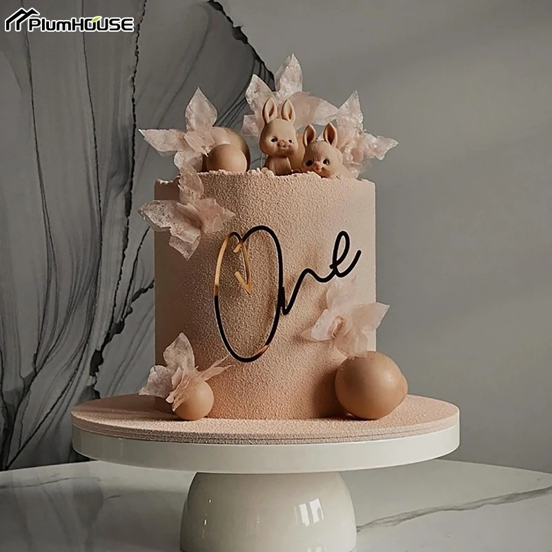 One-year Birthday Cake Topper Acrylic Cake Decor for Kids 1st Happy Birthday Party Side Ornament Baby Shower Cupcake Topper party decorations birthday party supplies cake topper cake decorations cake toppers