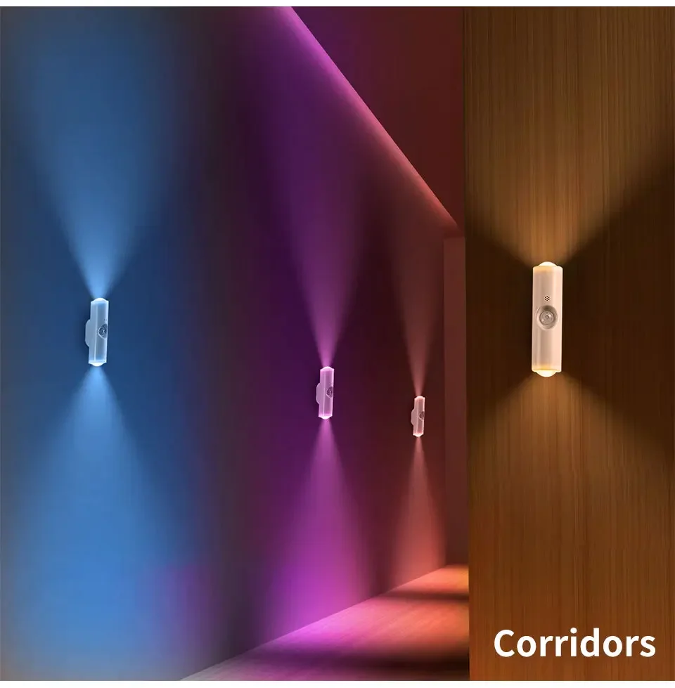 Rechargeable Magnetic LED Night Light RGB Sunset Lamp Wireless Wall Lamp With Motion Sensor For Stair Cabinet Hallway Room Decor