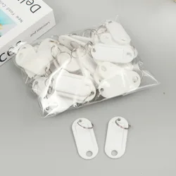Durable Plastic Key Tags with Split Ring and Label Window for DIY Keychains and Luggage (White)