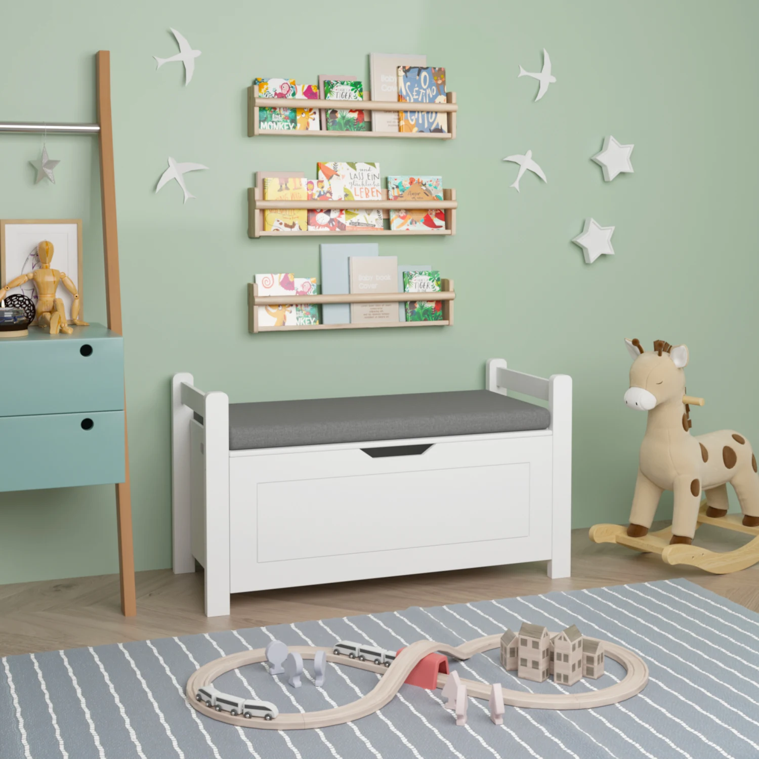 Large White Toy Box Chest with Cushion Seat - Perfect Storage for Boys and Girls' Toys 2
