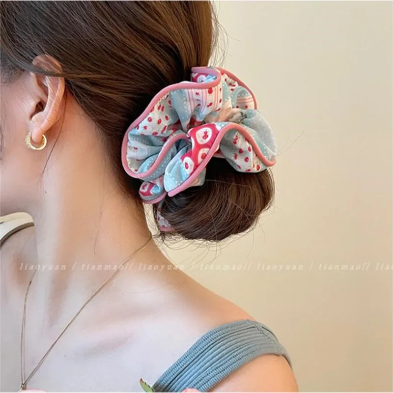 2023 Korean Fashion Big Printed Scrunchie Women Girls Elastic Hair Rubber Band Accessories Tie Hair Ring Rope Headdress Headwear