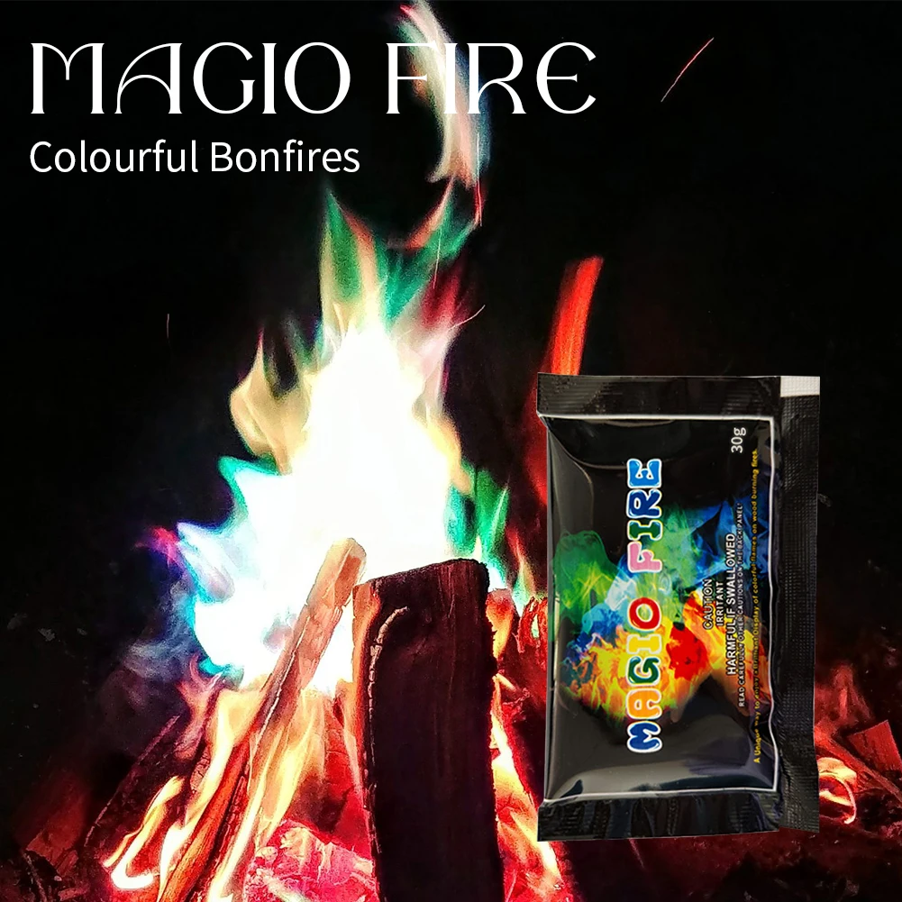 Description Picture 5 of item1-3Pcs Colorful Flame Powder 10g/15g/25g/30g Magical Flames Atmosphere Glowing Props Campfire Fireplace Party Supplies