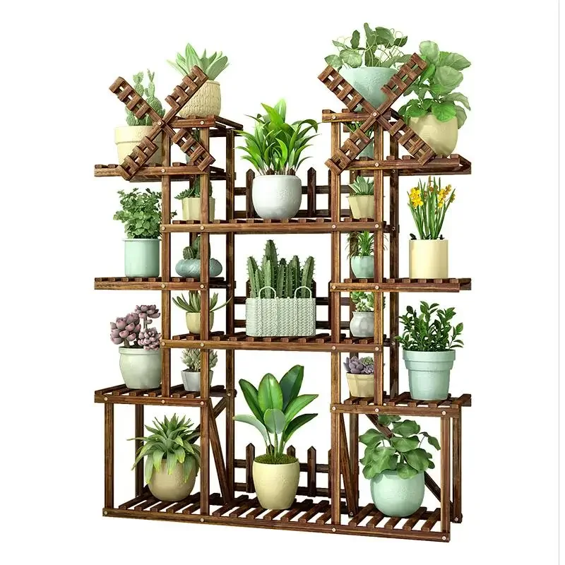 Multistorey Indoor Flower Shelf Balcony Wrought Iron Living Room Solid Wood Floor Plant Pot Rack Special Racks