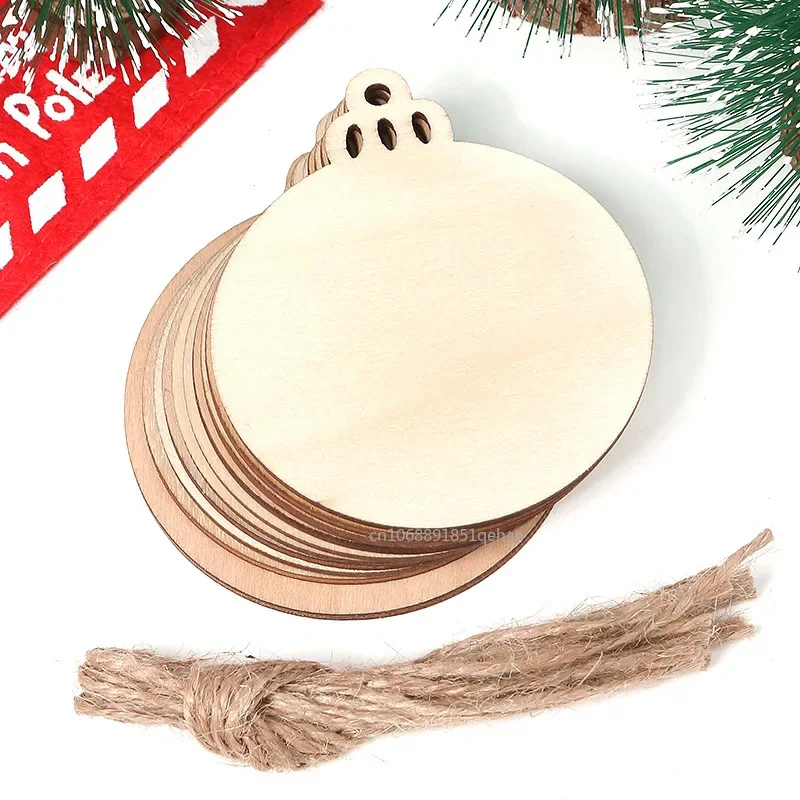 100-10PCS Christmas Wooden Ornaments Unfinished DIY Christmas Crafts for Xmas Tree Pendant Ornaments 2024 Navidad New Year Decor