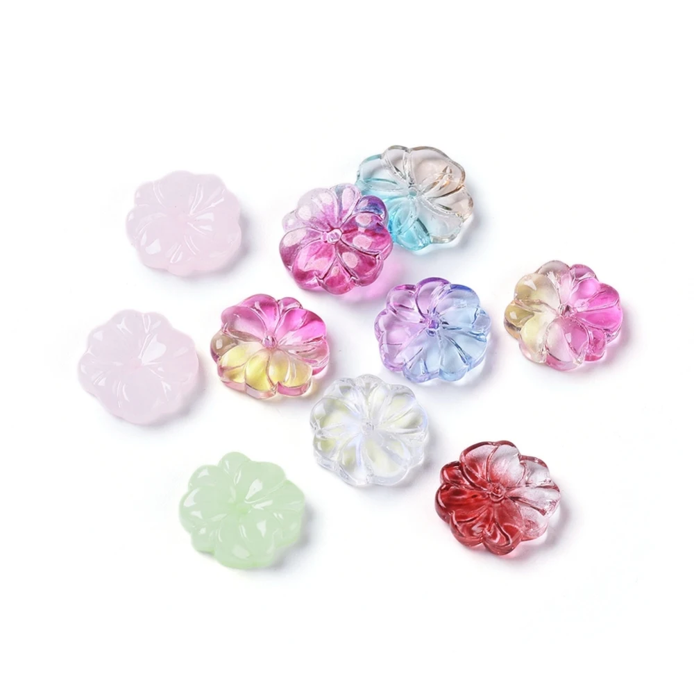 

10PCS Transparent Glass Beads Flower Mixed Color 15x4mm Hole: 1.2mm