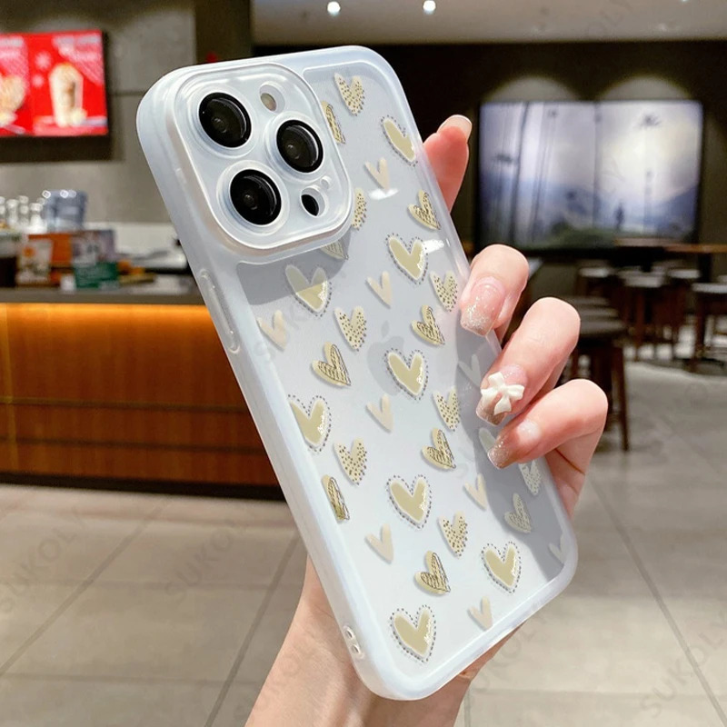 thumbnail image 1 of Transparent Cute Love Heart New Year Gift Silicone Phone Case For iPhone 15 Pro Max 14 Pro 13 12 14 Pro Max 11 Soft Back Cover, 1 of 5
