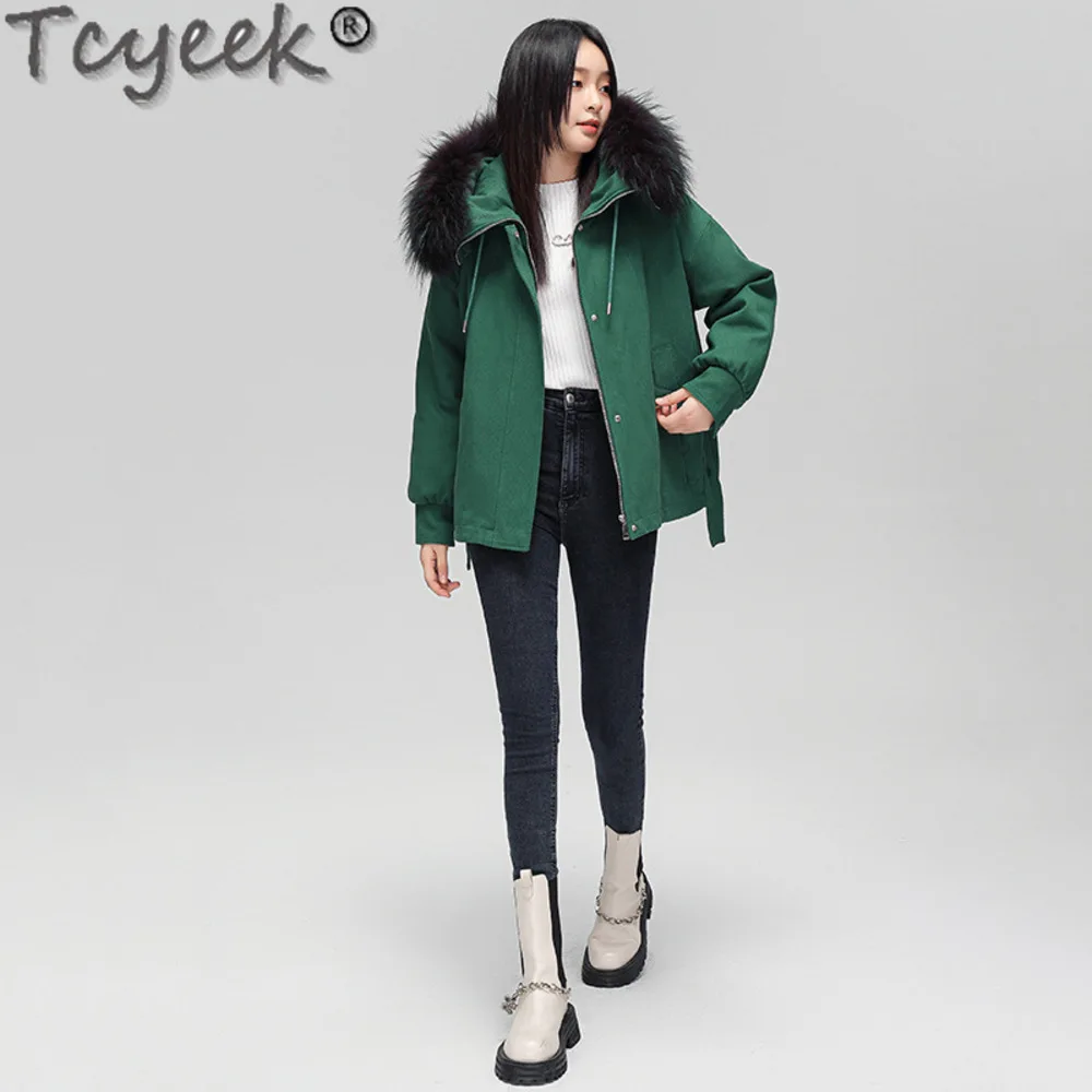 

Raccoon Tcyeek Collar Fashion Rex Rabbit Liner Parka 2024 Womens Real Fur Coats Winter Jackets for Women Clothes Hooded