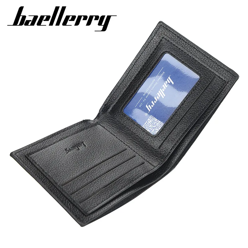 Simplistic Korean Short Male Wallet Litchi Texture Soft Leather Open Pocket Billfold