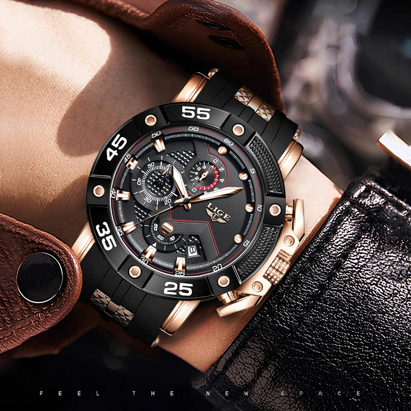 LIGE New Men's Quartz Wristwatch Fashion Silicone Sports Military Watches For Men Original Brand Luxury Waterproof Chronograph