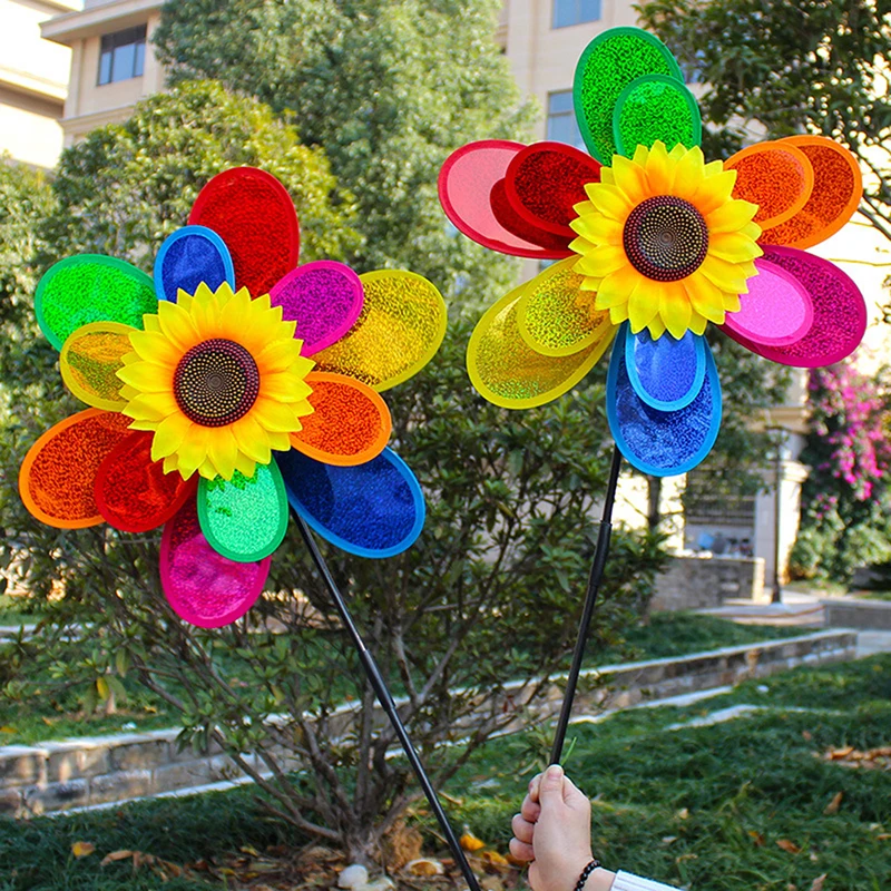 Sunflower Windmill Pinwheel Colourful Sequins Foldable Windmill Carry Camping Picnic Home Garden Decoration windmill toys garden windmill sunflower wind spinner