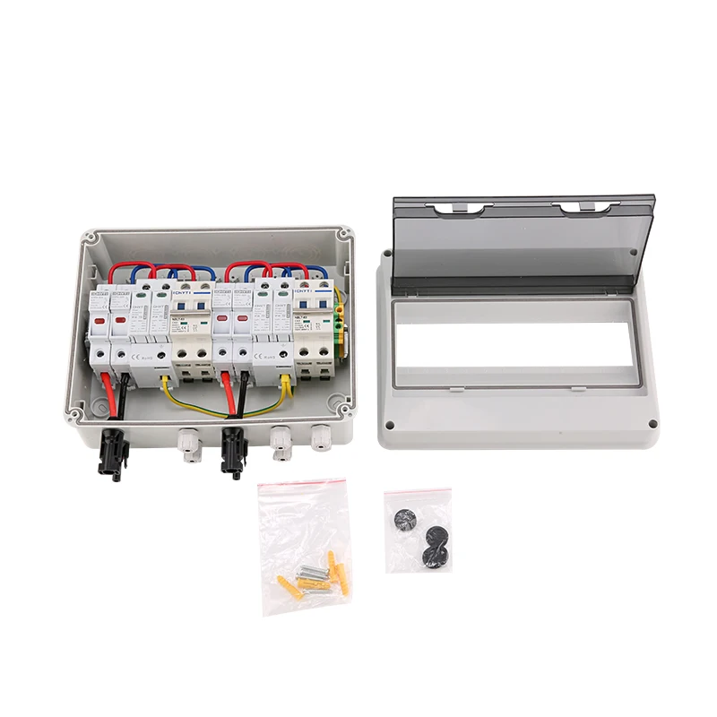 XIONGISolar photovoltaic PV Combiner Box With Lightning Protection 2 input 2 out DC 600V MCB SPD 1000V Waterproof IP65
