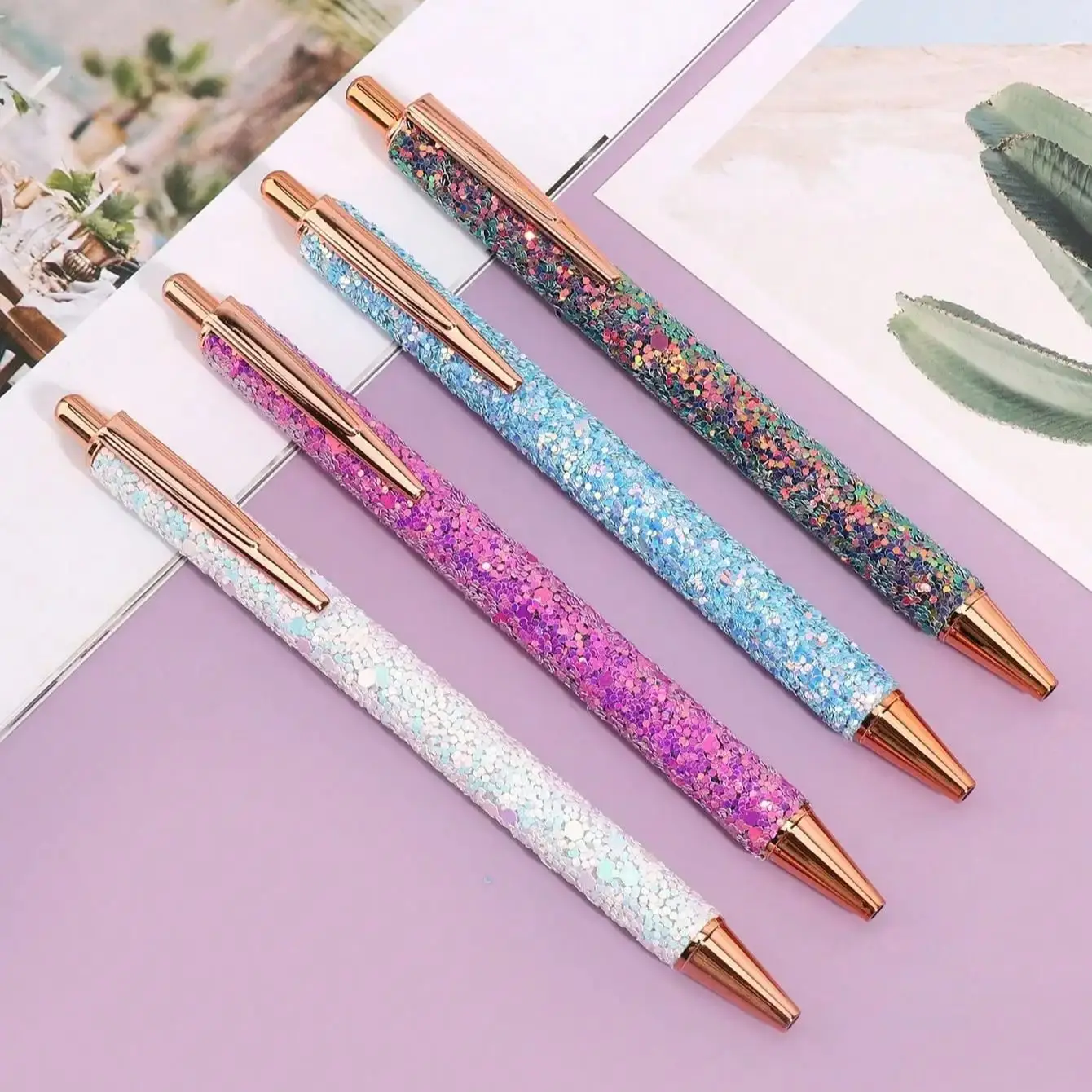 Glitter Click Sparkle Ballpoint Pens for Writing, Cute Novelty Pens Gift for Women Girls School Office Supplies
