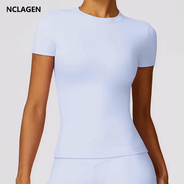 NCLAGEN haut de sport femmes à manches courtes vêtements d'entraînement sport t-shirt Femme Fitness vêtements de sport accessoires de course Yoga hauts serrés 1