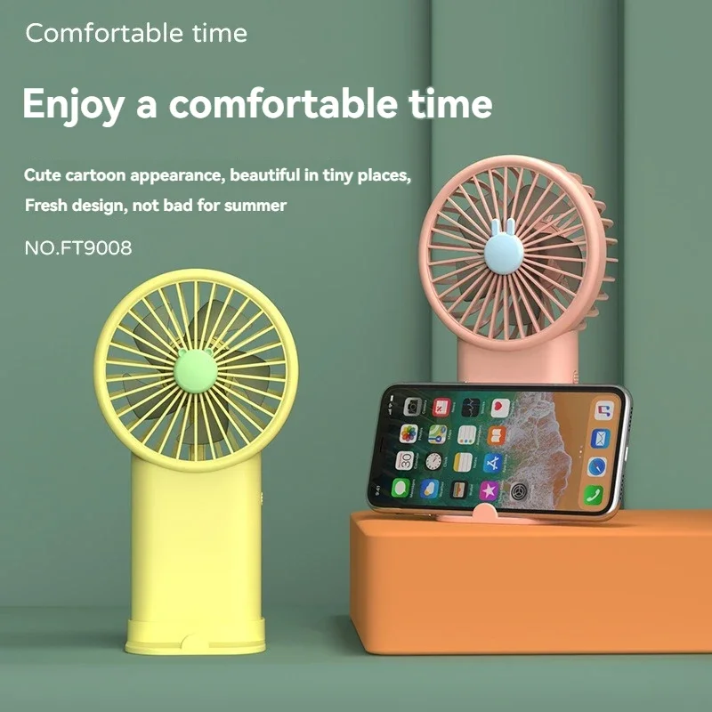 2024 New Handheld Small Fan Cartoon Phone Holder Mini Silent Convenient Desktop USB Rechargeable Portable Air Conditioner