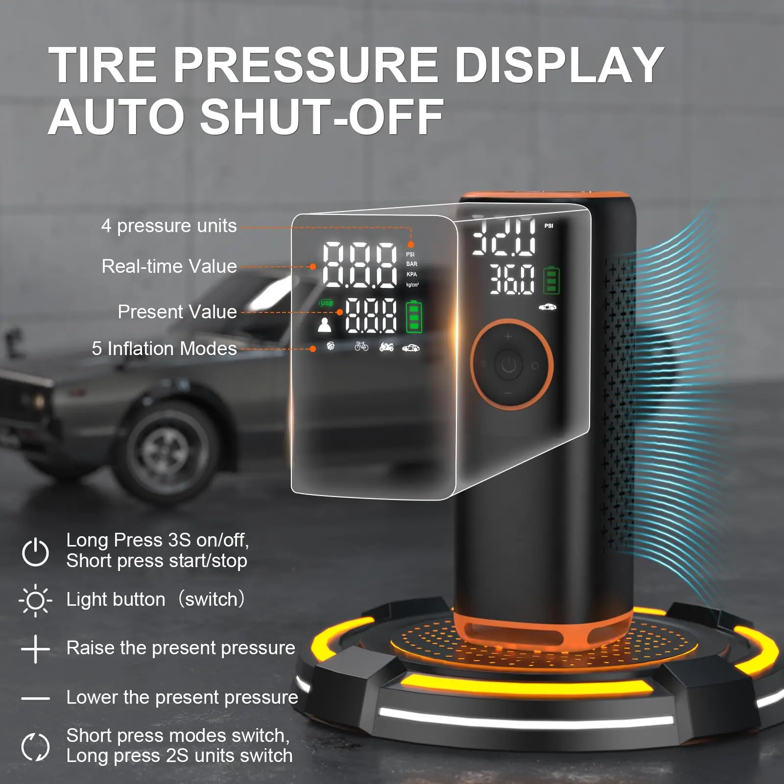 160 PSI Tire Inflator Portable Air Compressor with Tire Pressure Gauge for Car, Bicycle, Motorcycle Tires, Balls etc. air pump