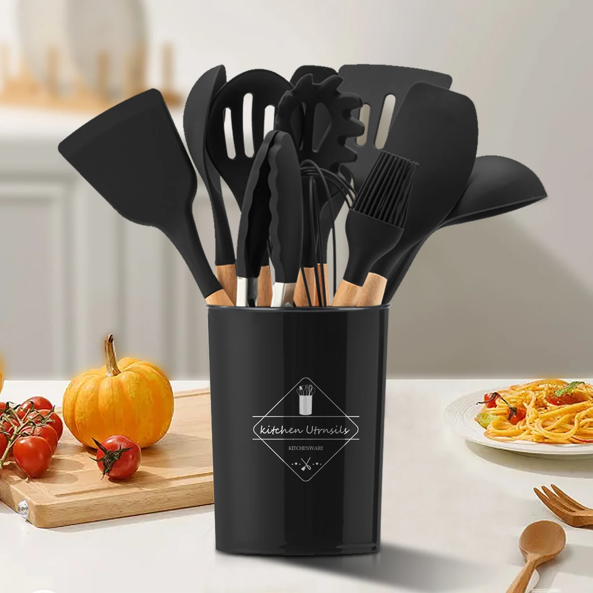Wooden Handle Kitchenware Silicone Kitchenware 12 Piece Set Creative Baking Silicone Shovel Piece non-stick Frying Cooking kitchen utensils