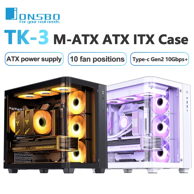 Jonsbo Tk-3 M-Atx/Atx/Itx Desktop Case Support Dual 360 Radiatori Atx Power Supply Type-C Interface Mainframe Chassis Pc Case