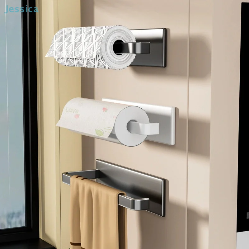 ♥ Porta asciugamani di carta magnetico da cucina, portarotolo di carta senza trapano e ripiano portaoggetti - immagine 3
