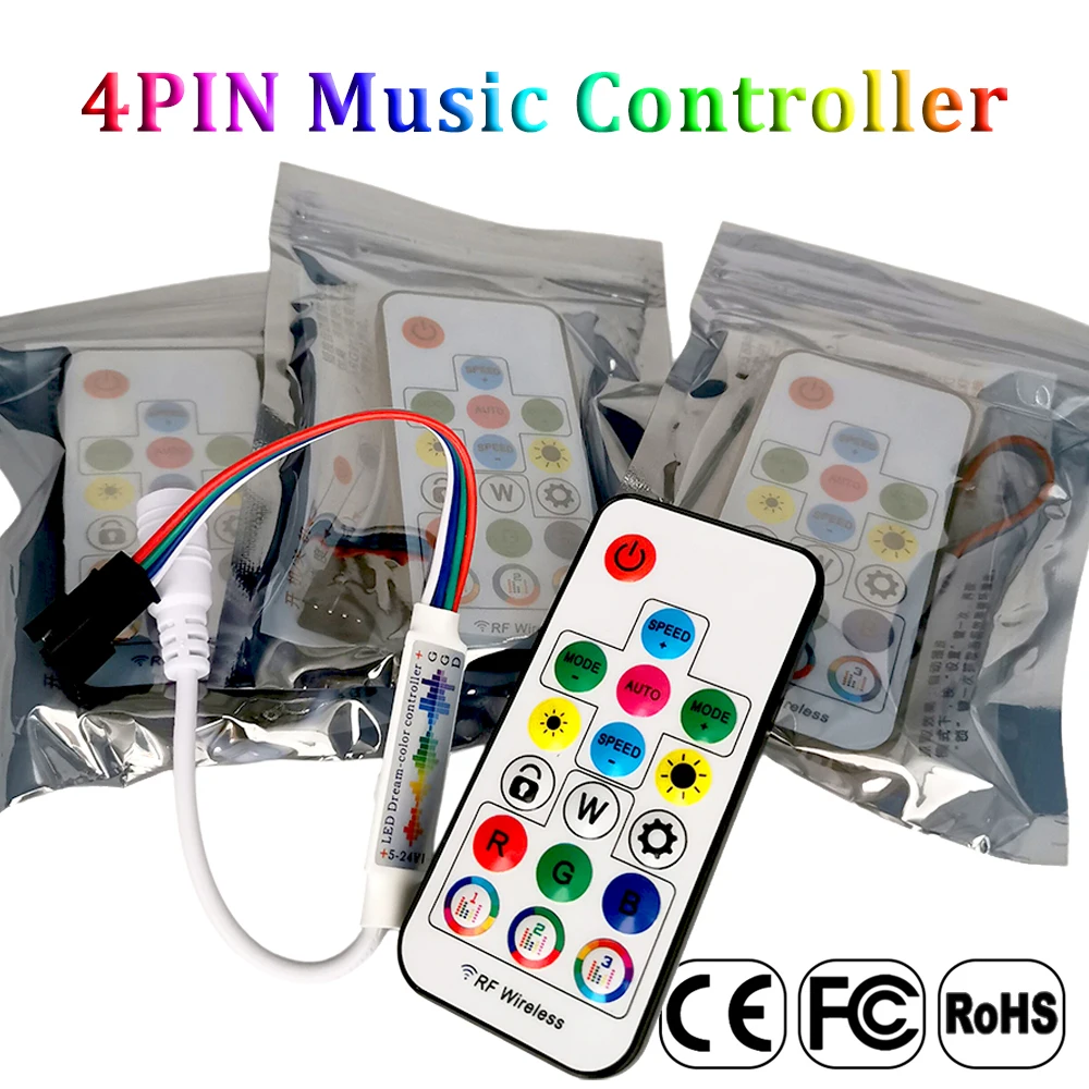 5V 12V 24V 4Pin 17Keys Music Led Controller Mini Remote 358 Modes For 5050 RGB Individually Addressable Strip Light Panel DC USB 3pin 4pin 17keys mini led music controller 358 modes dc usb rf remote for ws2812b ws2811 ws2813 ws2815 strip light ring dc5 24v