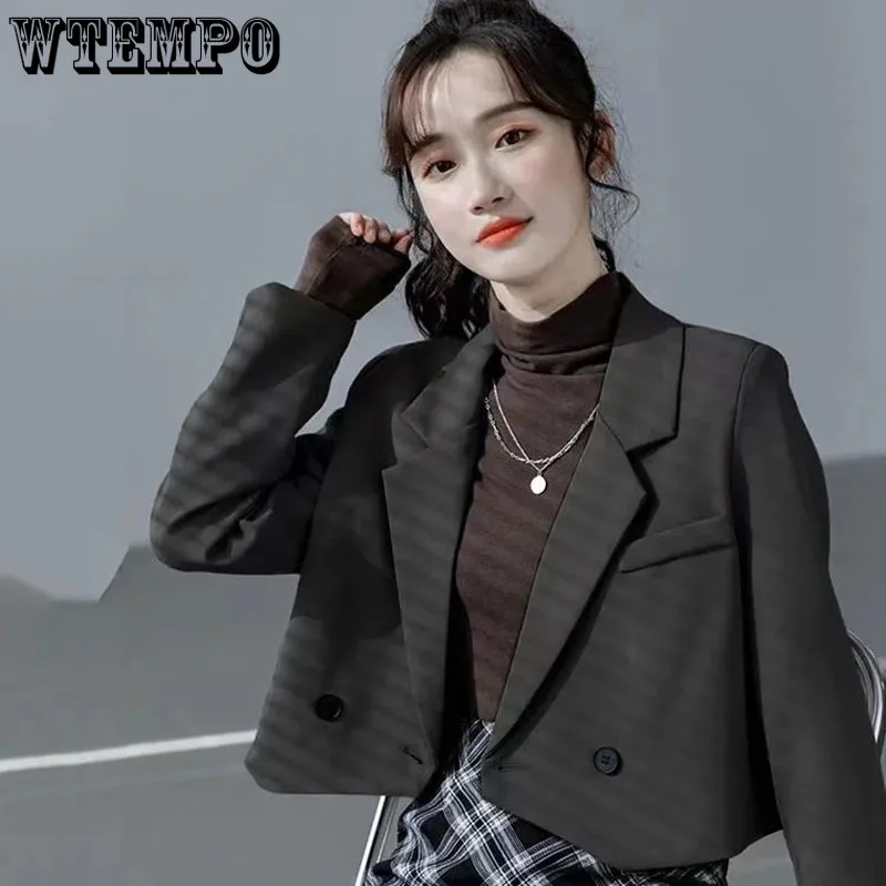 

Женский короткий Блейзер с длинным рукавом, черный тонкий пиджак с отложным воротником и одной пряжкой в Корейском стиле, весна-осень