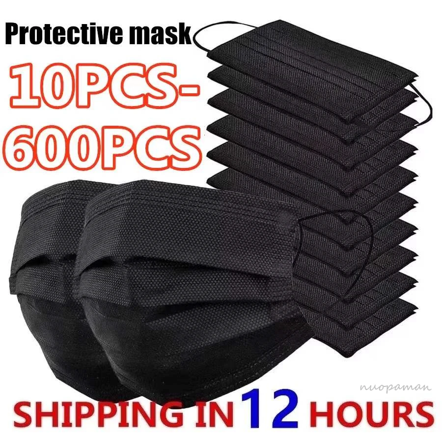 Adult Adjustable Mouth Face Masks Mascarillas Quirurgicas Homologadas Black Disposable Mask Industrial 3 Layer Ply Filter Mask 2