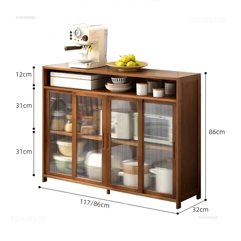 Creative Dust-proof Kitchen Cabinet for Home Modern Minimalist Sliding Door Sideboard Two-way Bamboo Material Cabinets for Hotel