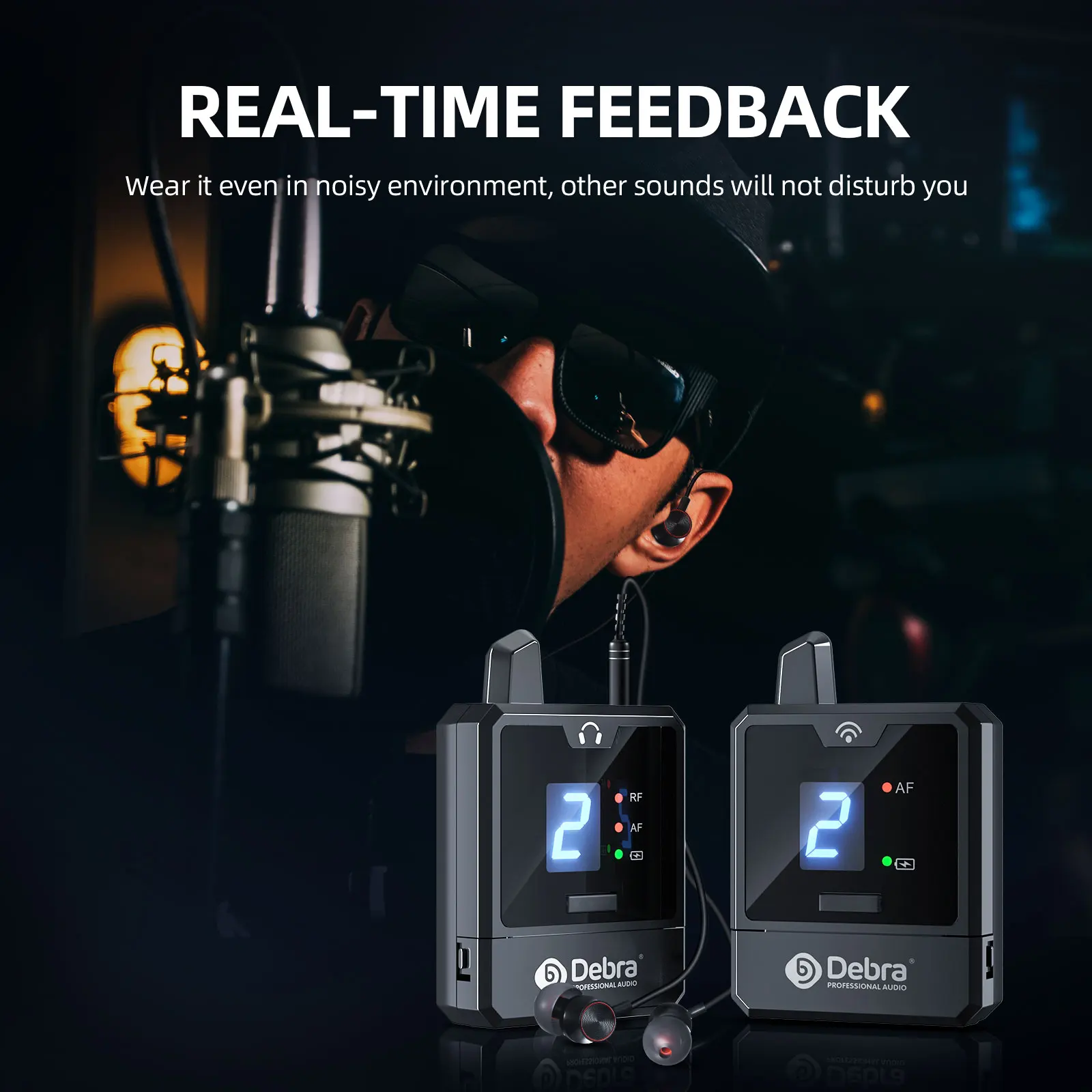 Wireless In Ear Monitor Debra UHF portable wireless in-ear monitoring system Stable signal reception Rechargeable Suitable for small concerts