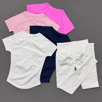 Ensemble 2 pièces pour femme, couleur unie, t-shirt à manches courtes décontracté d'été, pantalon long taille haute, tenue de sport douce et respirante pour tous les jours 2