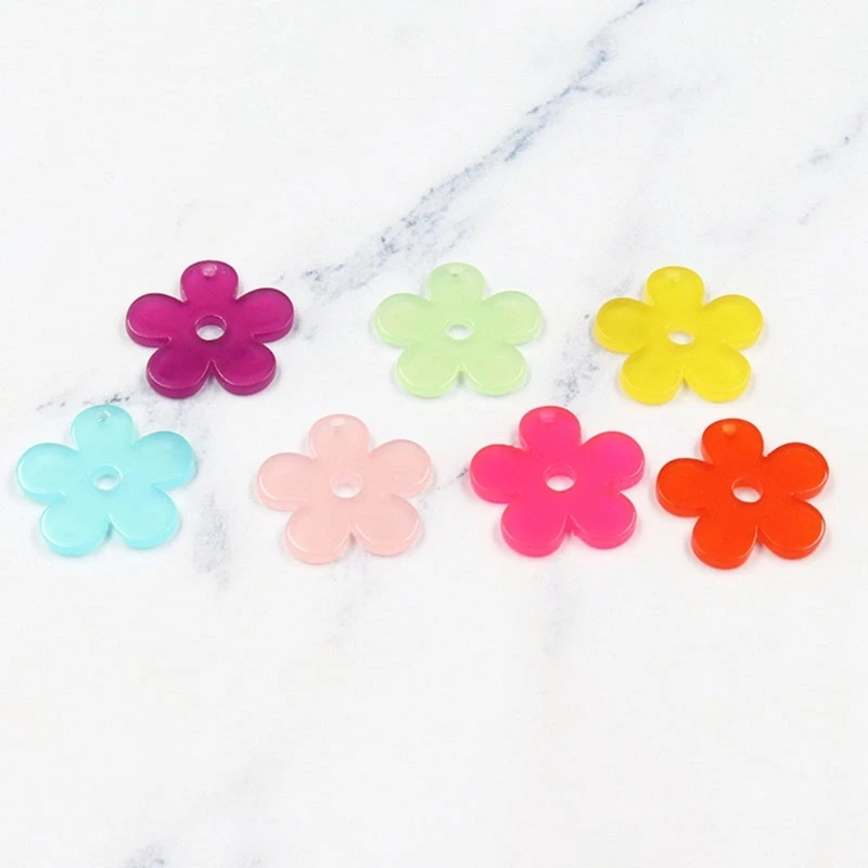 

F19D 10Pcs Summer Acrylic Color Flower Hang Tags New Year Jewelry Making Tassels Sweet Pendants for Bracelet Keychain Crafts