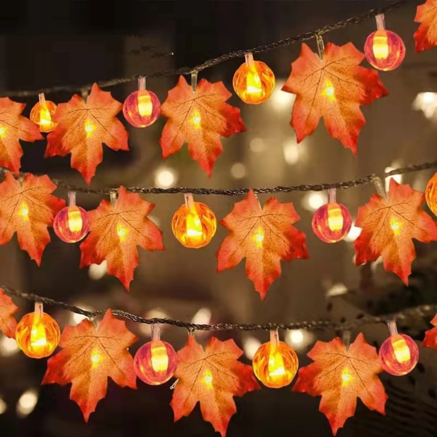3/6M Autumn Maple Leaf Pumpkin Lights 20/40 LEDS Battery Fairy String Lamp for Bedroom Home Party Halloween Christmas Decoration