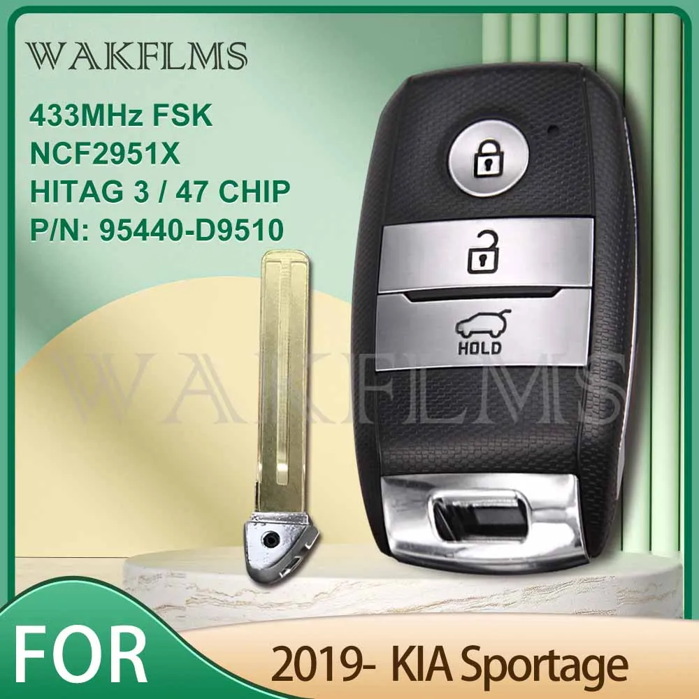 95440-D9510 For KIA Sportage 2019 433MHz ID47 Passive Proximity Keyless Entry Go Smart Car Remote Key Fob