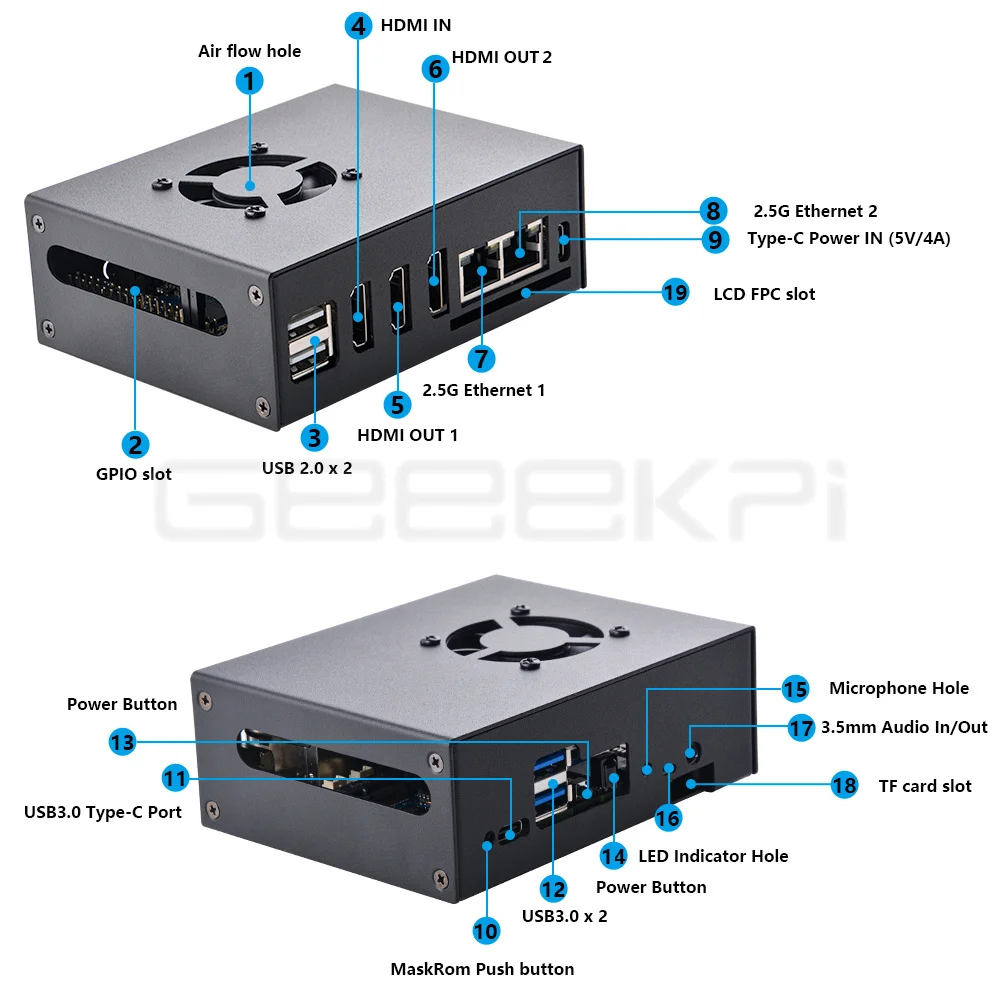 Geeekpi Orange pi Plus Case com Dissipadores de Calor Caixa Metálica com Ventilador - Imagem 6