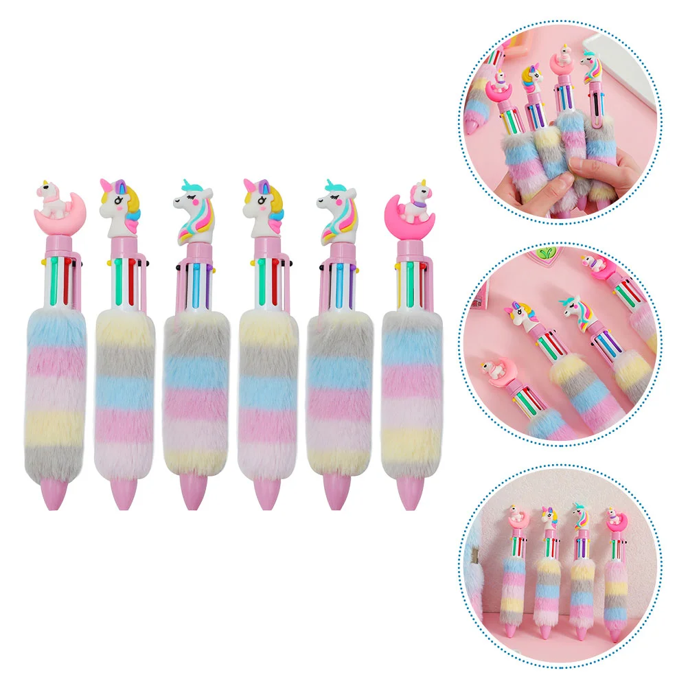 

Multicolor Ballpoint Pen 6-In-1 Fluffy Retractable Pen Cute Mini Plush Unicorn Pen