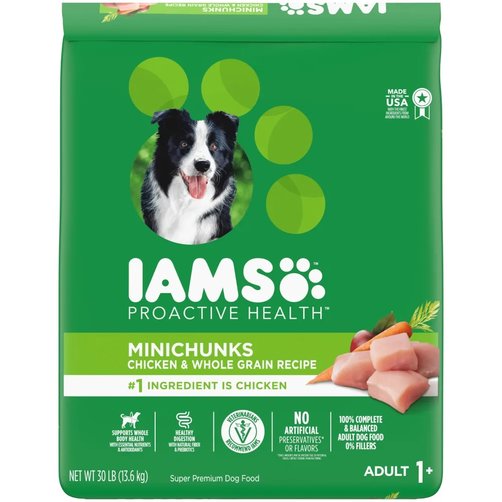 

IAMS Adult Minichunks Small Kibble High Protein Dry Dog Food with Real Chicken, 30 lb. Bag