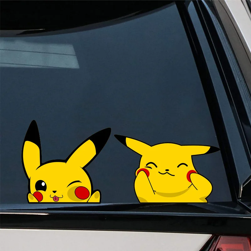 2pcs Cute Anime Sticker Funny Pikachu Car Stickers Electric Stickers Waterproof Sunscreen Laptop Trunk Sticker Wall Decals 2pcs multi purpose hooks insert hooks holder for beach bag accessories key headset pendant storage wall hanging hooks organizer