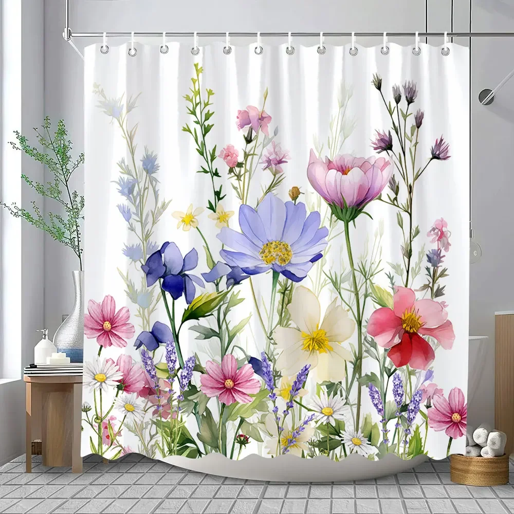 

Watercolour Botanical Floral Leaf Shower Curtain Polyester Fabric Washable Home Bathroom Curtains Bathroom Decoration With Hooks
