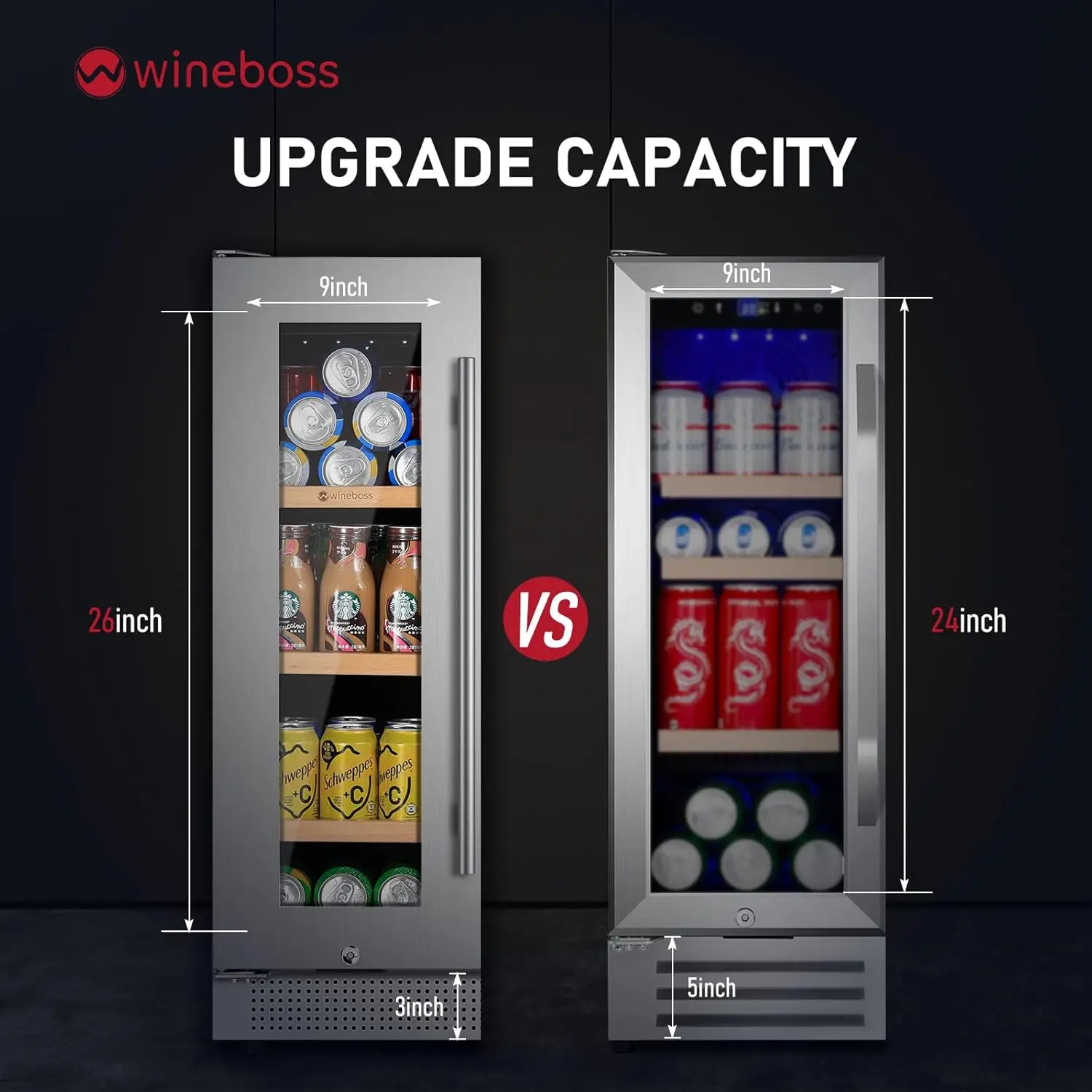 24inch Wine and Beverage Refrigerator, 20 Bottle& 88 Cans Dual Zone Fridge Built-in Under Counter Cooler Freestanding