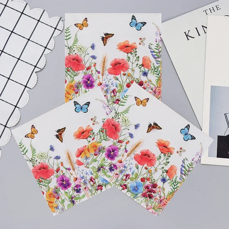 Floral Printed Paper Napkins Restaurant Hotel Party 20pcs/pac 33cm Wood Pulp