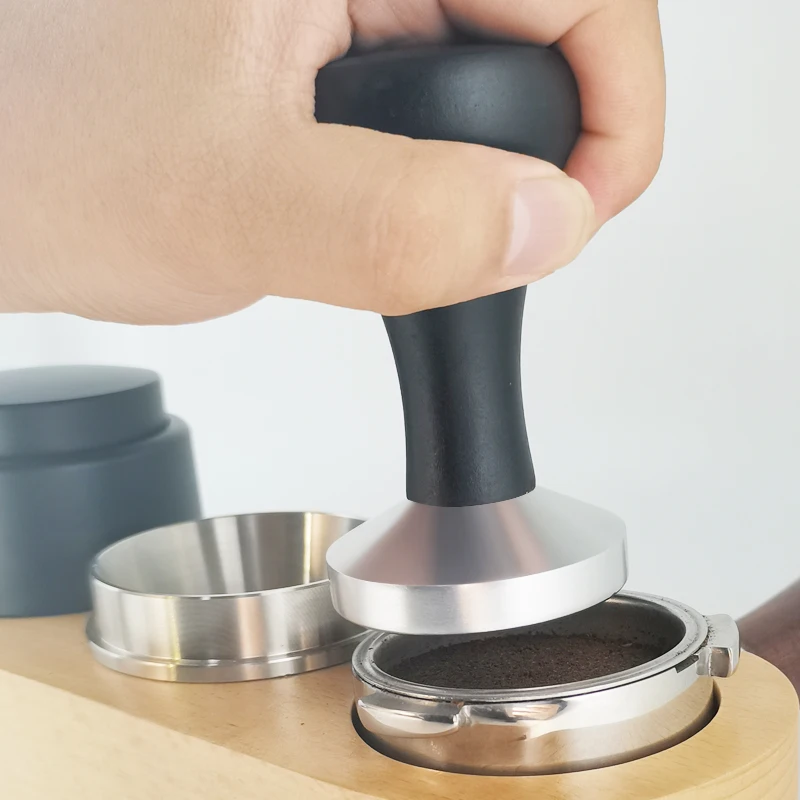 1PC 51/53/58mm Espresso Tamper mit Schwarz Holz Griff, Distributor Kaffee Tampers Für 51/54/58mm Siebträger Kaffee Werkzeuge – Detail 4