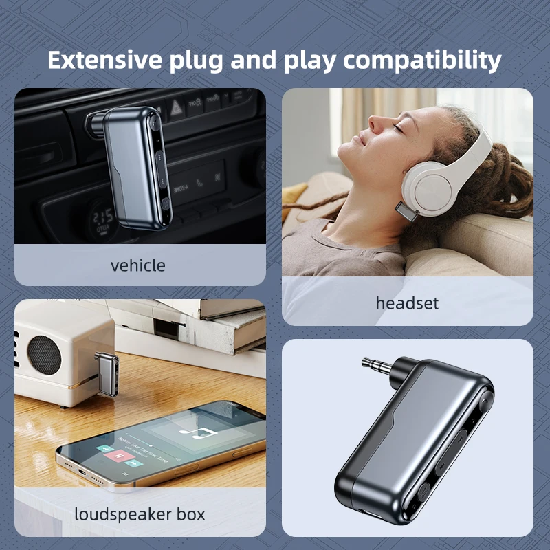 Bluetooth 5.3 Audio Receiver 3.5mm HIFI Stereo Lossless Music Wireless Adapter Support TWS Mode With Mic for Car Home Headphones