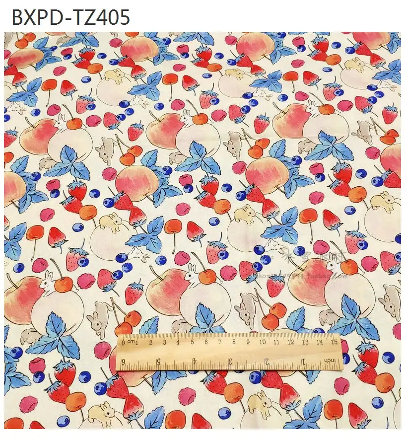 A12 Japanese Rabbit Collection-BTY 1 Yard Cotton Woven Fabric-Illustrat Cartoon Animals, Cute Bunny strawberry I love you