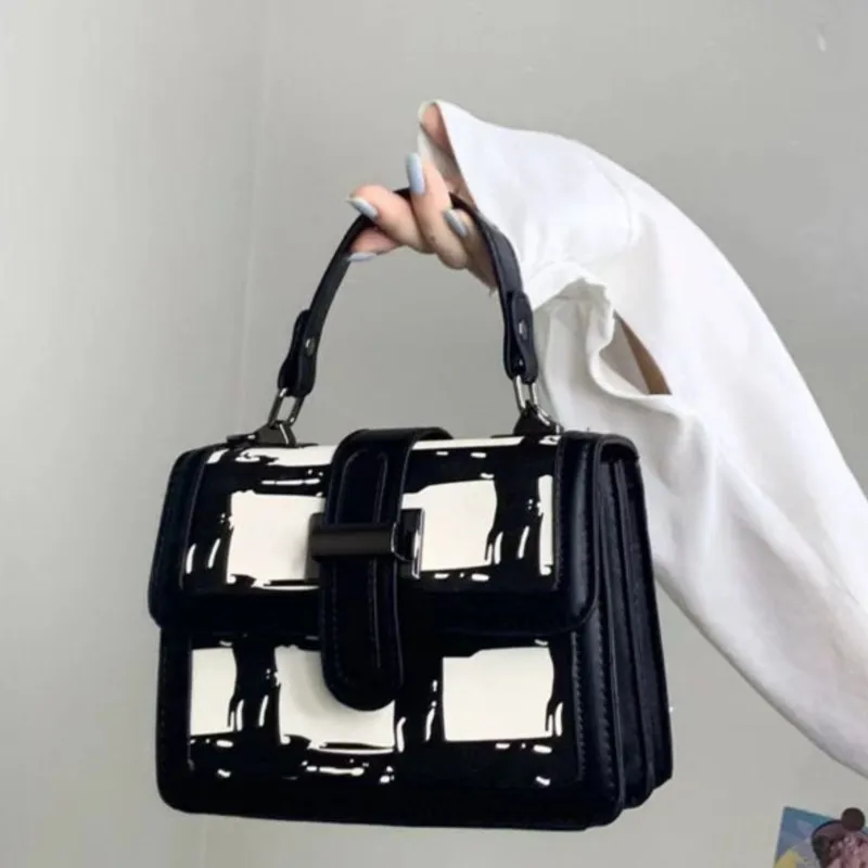 JIAERDI Black Fashion Handbag Women Personalized Graffiti Square Shoulder Bag Ladies High End Versatile Niche Crossbody Bag 2025